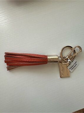 Pom Pom London Orange Leather Tassel Keychain with Gold Hardware